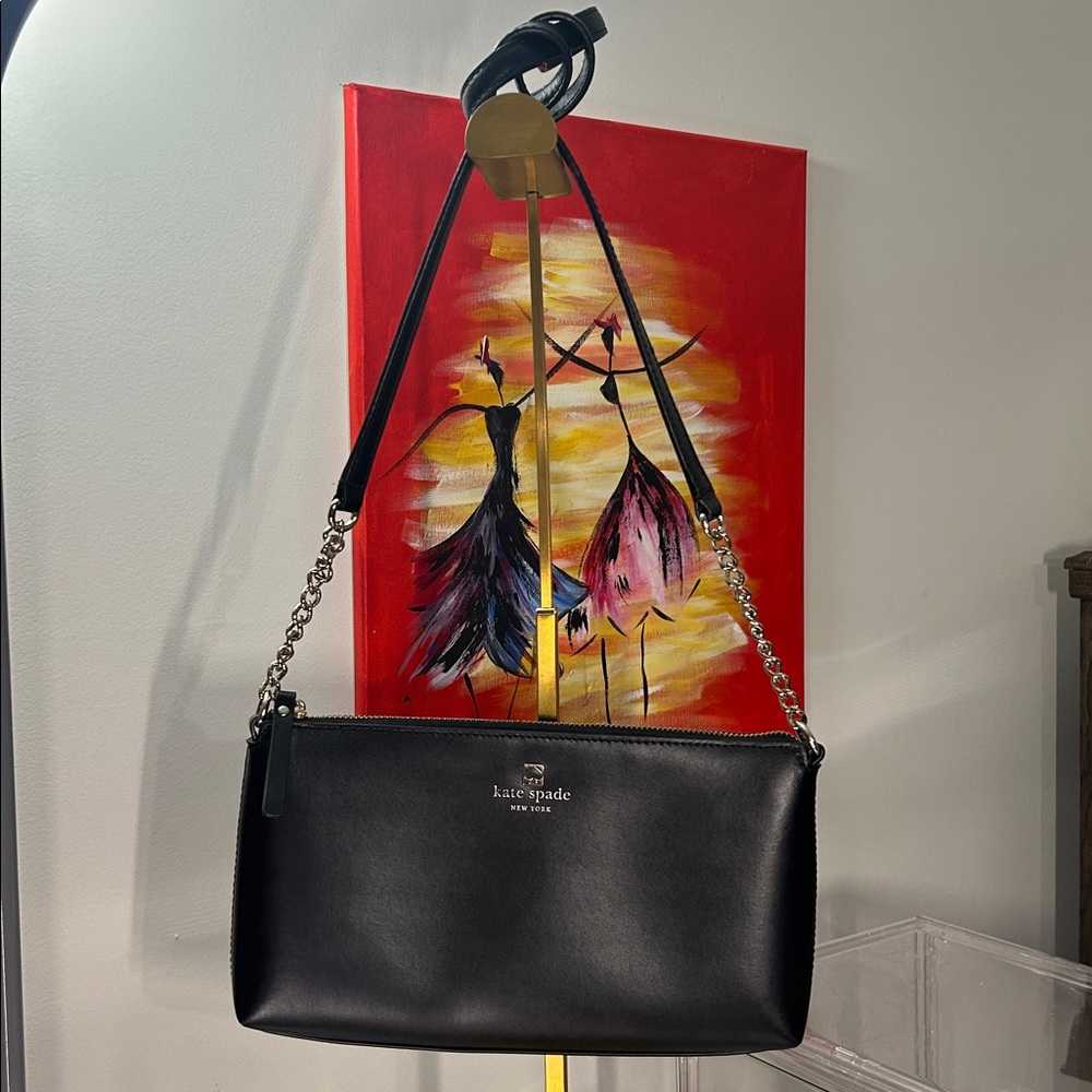 Kate Spade Black Leather Story Book Shoulder Bag with Chain Strap 11”x 6” EUC - Picture 4 of 8